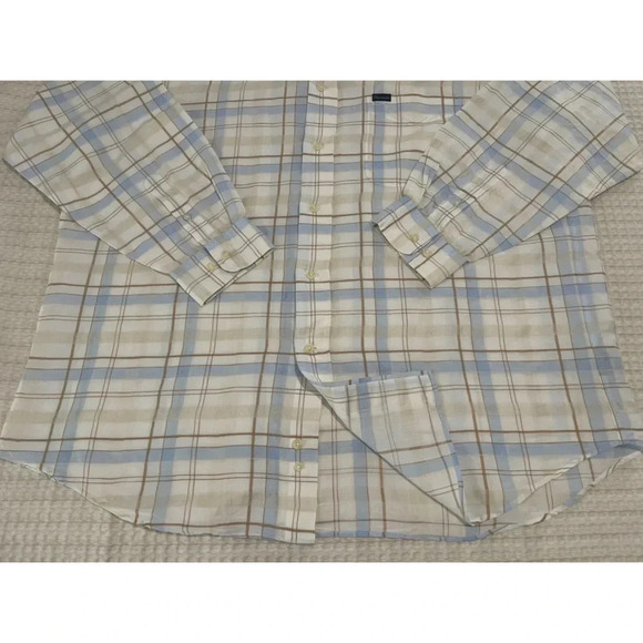 Faconnable Shirt Men’s XXL White Multi Linen Cotton Plaid Long Sleeve Vtg - Picture 9 of 15